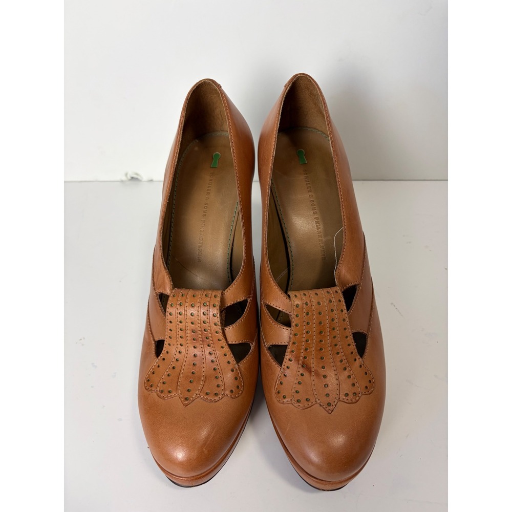 Anthropologie Schuler & Sons Brown Leather Cutout Platform Pumps Heels 8B